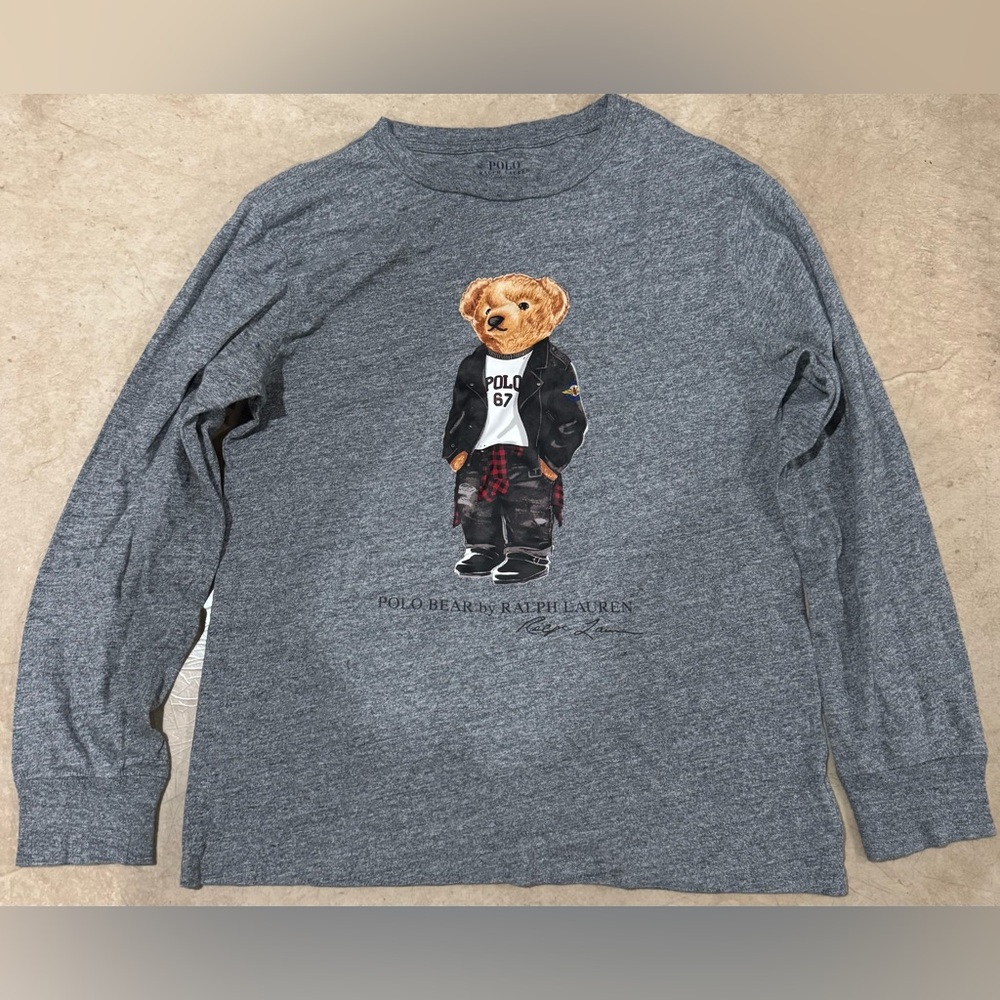 Polo by Ralph Lauren Kids “Polo Bear” Charcoal Long Sleeve Tee